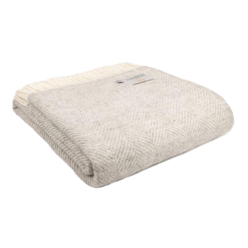 Tweedmill -  Uldplaid - Fishbone Silver Grey - 150 X 183cm