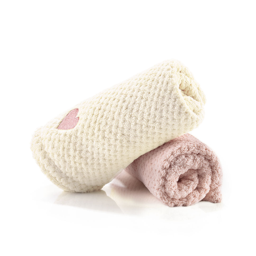 Mikrofiber håndklæde til hår - Rosa 1 stk + Pudder 1 stk - Spar 15%